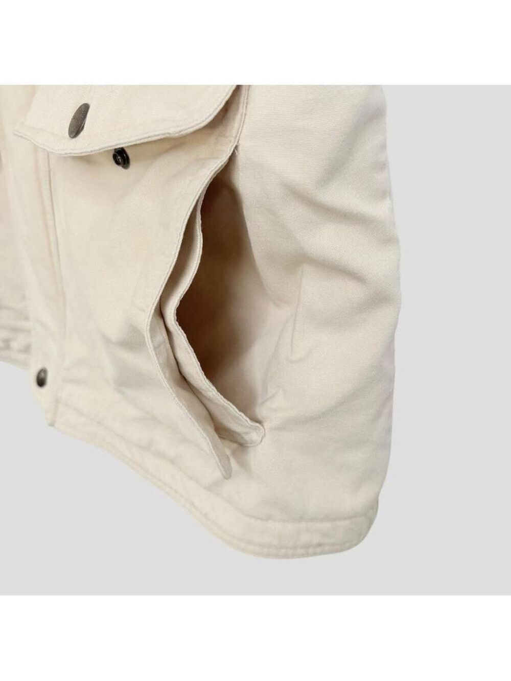 Wintage  Men's L Heavy Duty Canvas Trucker Workwear Beige Vest Flannel lining - Picture 7 of 8